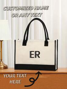 1pc Hand-Held Tote Bag, Large Capacity Handbag, Fashionable And Simple Tote Bag. It Can Be Customized With Your Own Name. It Is Very Suitable For Going Out Shopping, Parties, Seaside Vacation Travel And Daily Use. It Can Also Be Used As A Birthday Gift, Souvenir Bag, Christmas Gift, New Year Gift, Birthday Gift For Friends Or Daughters. - Multicolor - View 2