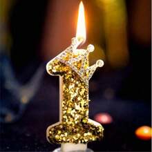 1 件全新数字纯金色闪光皇冠形生日蜡烛，非常适合浪漫派对、生日庆祝和单身派对蛋糕装饰、烘焙装饰， - 彩色 - 查看 3