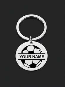 Personalized Football Keychain, Customized Name Stainless Steel Metal Keyring, Sports Football Fan Gift - Style 1 - View 4
