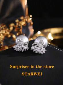 925 Sterling Silver Plated Swan Full Crystal Zirconia Pearl Stud Earrings, Luxury High-End Fashionable Earrings, Fine Silver Earrings, Fine Silver Studs, Panda Earrings, Women Earrings, Fashion Earrings, Elegant Studs, Party Accessories, Valentine's Day Gift, Eid Decorations, Everyday Wear, Romantic Date, Birthday Present - Light Grey - View 7