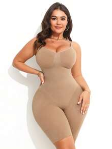 大码女式可调节肩带塑形提拉连体衣 - 咖啡棕 - 查看 4