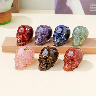 1pc Handmade Resin Crystal Skull Ornament With Crushed Stone, Ideal For Home Office Decor, Halloween, Easter, Thanksgiving, Valentine'S Day Gift, Beading & Jewelry Making
