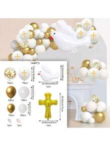 Bộ 144 vòng hoa bóng bay đầu tiên, bóng bay màu trắng vàng với bóng bay thánh giá cho trang trí thánh đầu tiên, đồ dùng cho tiệc rửa tội, lễ rửa tội của Chúa ban phước, đồ trang trí đám cưới - 144 chiếc - Xem 9