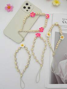 1 件夏日度假风格手工陶瓷花串珠木质手机壳配件、手机带、相机挂绳、耳机吊坠 - 彩色 - 查看 4