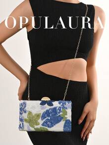 OpulAura Sequin Embroidered Floral Box Clutch Bag, Women Fashion Sequin Patchwork Handbag, Party Evening Bag, Random Cut, Suitable For Females, Fit For Party, Wedding, Prom, Vacation. Ideal For Party, Wedding, Prom, Evening/Gala, Match With Holiday Party Dress, Evening Gown, And Sequin Dress., Sparkling Sequin Bags Ladies Elegant