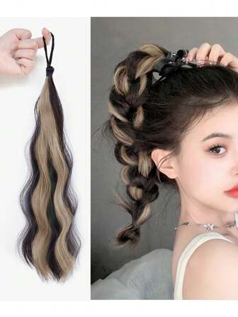 18 英寸高温纤维假发 适合白人女性 黑色假发 马尾辫 接发 马尾辫 假发