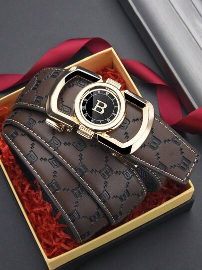 Personalized Design, Zinc Alloy Letter Automatic Buckle Leather Belt, Men's Business Elite Belt, Minimalist Versatile Waist Belt