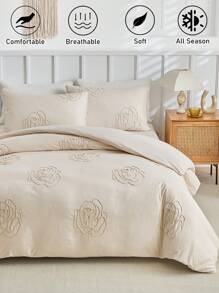 Set de funda nórdica de 2/3 piezas de terciopelo de poliéster con patrón de rosa kaki, juego de ropa de cama de estilo campestre moderno adecuado para todas las estaciones (1 funda nórdica + 1/2 fundas de almohada)