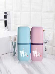 Portable Couple Travel Toothbrush Cup, Wash Cup, Household Bathroom Storage Box, Tooth Tank, Mouthwash Cup, Travel Toothbrush Case, Rinsing Cup, And Toothpaste Holder - Alcohol-Free, Compact Design, Perfect For Oral Care On The Go.Couple Supplies,Outdoor Business Travel Supplies Box,Valentine's Day Gift - Multicolor - View 4