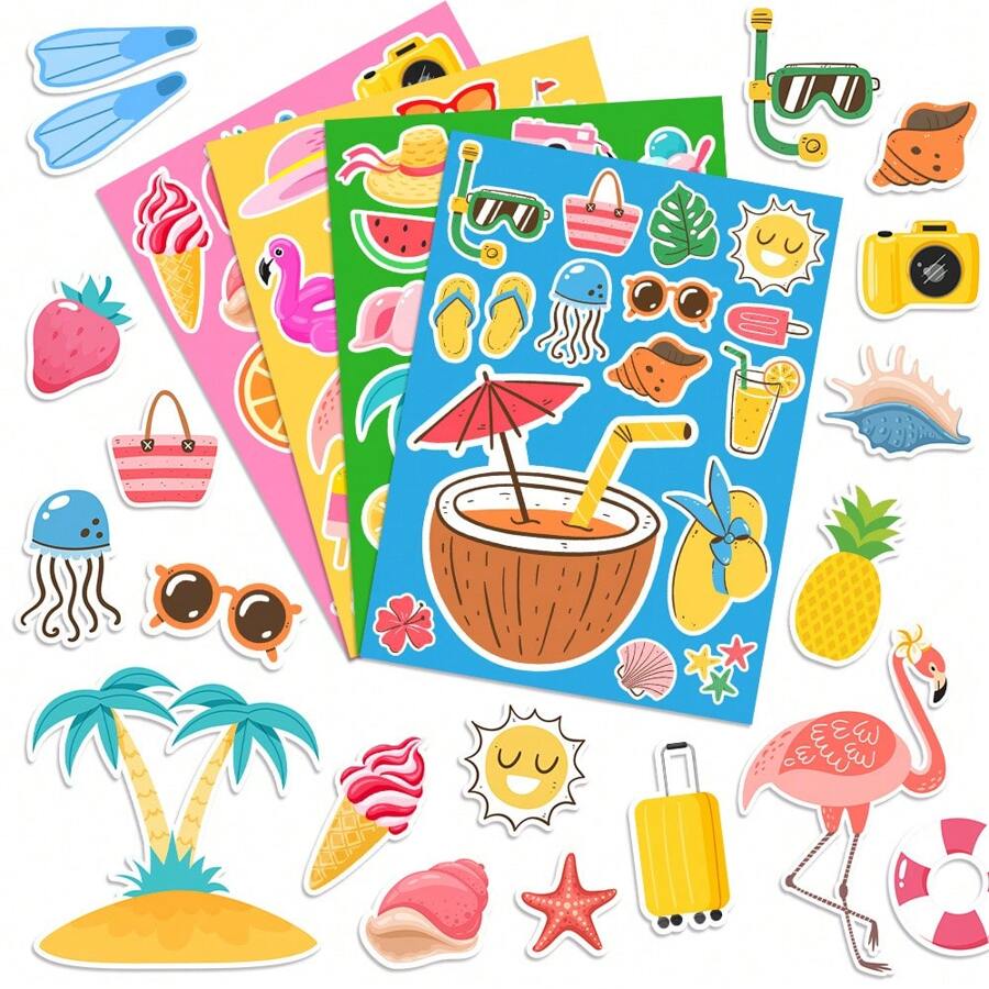 4pcs Summer Party Hawaii Pineapple & Ice Cream Stickers, DIY Party Decorations