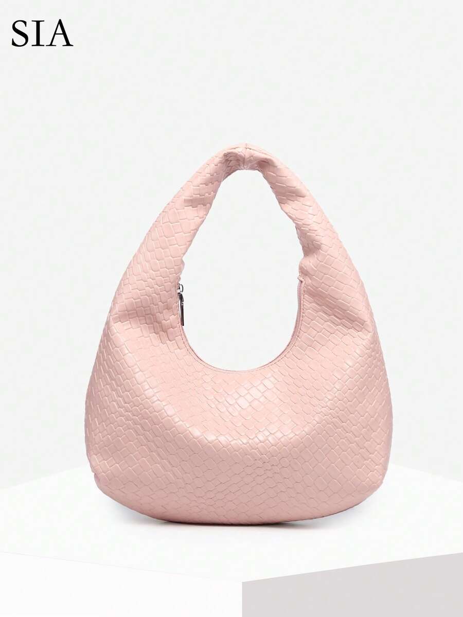 1pc Women's Retro Minimalist Casual Crochet Faux Leather Seashell Leopard Print Shoulder/Underarm Bag, Suitable For Outings, Dates, Commuting - Pink - View 1