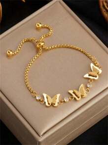 A Small, Simple, And Multifunctional Personalized Fashion Retro Gold Pull 3D Butterfly Chain Accessory Bracelet, Suitable For Women's Daily Wear Without A Box