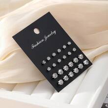 24pcs Elegant Faux Rhinestone Stud Earrings Set, Suitable For Daily Wearing - Silver - View 4