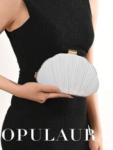 OpulAura 女士优雅/奢华褶皱缎面盒形手拿包、浪漫婚礼钱包、迷人/精致晚礼服包、简约白色盒形手提包，配有可拆卸链条，适合作为节日礼物 - 白色 - 查看 8