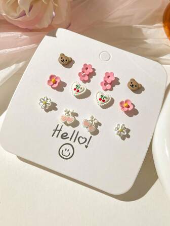 12 件套百搭清新绿色花朵耳钉，适合女士，珠宝礼品套装