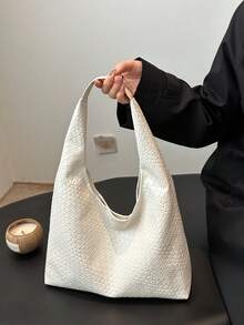 Women Solid Color PU Leather Casual Large Capacity Shoulder Bag For Daily Use - White - View 3