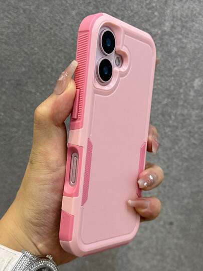 粉色奢华双层防护手机壳，兼容 17/16/11/12/13/14/15 Pro Max Plus/16E/17 Air，硬质塑料防震边框后盖