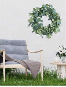 2 pièces Guirlande d'eucalyptus artificielle pour la décoration de la chambre, fausses fleurs de feuilles de soie d'eucalyptus à dollar argenté, couronne de verdure en rotin fait main. Convient pour le mariage, la remise des diplômes, la fête, la décoration intérieure et extérieure, l'arche, le mur, la porte, la cheminée, les fenêtres et le dîner à la maison