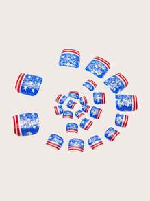 24 Peças Kit de Unhas Postiças Curtas e Quadradas Francesas Multicoloridas, Padrão Geométrico de Bandeira, Estrela e Listras Brilhantes Adequadas Perfeitamente a Unhas Postiças, Kit de Unhas Falsas de Cobertura Total, Inclui 1 Peça folha de adesivos e 1 Peça lixa pequena, para uso diário, trabalho, casa, festa, acessórios de jóias femininas, pontas de unhas falsas, 1 Peça lixa, gel jelly, envio aleatório