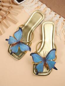 French Style Flat Flower Strap Flip Flops For Women, New Summer Fashionable Fresh Gentle Sandals For Casual, Party, Commuting, Outdoor Walking, Beach - Gold - View 6