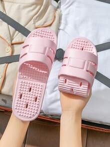 Unisex Foldable Travel Slippers, Indoor Home Bathroom Shower Drainage Quick Drying Massage Sandals, Lightweight Fast Drying Bathroom Non-Slip Flat Slides - Pink - View 2