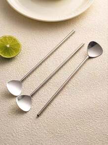 1pc 304 Stainless Steel 2-In-1 Straw & Spoon Combination Drink Mixer For Milk Tea, Juice, Coffee,School Supplies