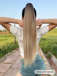 Claw-Style Ponytail Hair Extensions, Long Straight Black-Brown 24-26 Inch Heat-Resistant Fiber Clip-In Ponytail - Brown Ombre - View 3