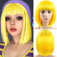 Yellow/Black/Brown Bobo Princess Short Wig, Fashion Women Short Straight Hair Wig, Heat Resistant & Easy To Wear, Suitable For Cosplay, Parties, And Daily Wear - Yellow - View 2