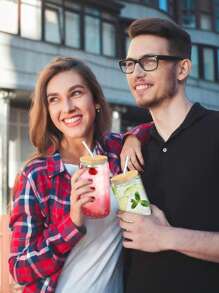 2 Packs Drinking Glasses With Bamboo Lids & Reusable Glass Straws - 16oz Borosilicate Glass Cups Set For Beer, Iced Coffee, Cocktails & Smoothies | Shatter-Resistant Design With Bonus 2 Cleaning Brushes | Dishwasher Friendly Gift-Ready Set For Home Bars, Cafes, Weddings & Gifting