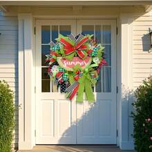 24-Inch Watermelon Summer Wreath - Farmhouse Rustic UV-Resistant Mesh Door Hanger With Faux Fruits, Checkered Ribbon & Daisy Accents - Hello Summer Sign, Mother's Day Gift For Indoor/Outdoor Welcome Decor, Watermelon Decor