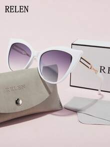 RELEN 1pc ELEN Brand Women Fashion Sunglasses, New Design Cat Eye Luxury Niche Personalized Versatile High Quality Street Style Accessories, Includes Eyeglasses Case And Cloth, Suitable For Beach, Outdoor, Cycling, Vacation, Sun Protection, Stage Performance, Party, Gathering - Multicolor - View 16