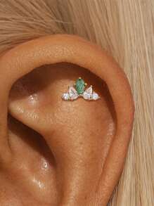 1PC 925 Sterling Silver Natural Green Agate Crown Devil's Eye Marquise Flat Back Cartilage Helix Piercing Fine Jewelry For Daily Wear Wedding Party Engagement Anniversary Valentine's Day