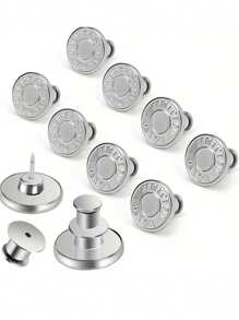 2 pièces/4 pièces/6 pièces Boutons de rechange pour jeans, boutons de taille sans clou, boutons de taille avec lettres argentées multifonctionnels amovibles. Kit de remplacement de boutons détachables pour jeans et jupes sans couture