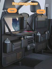 1pc Car Seat Back Storage Organizer Rack, Foldable Tray - Multifunctional Car Storage Box, Large Capacity Organizer Bag, Adjustable Straps, Easy Installation, Extendable Bottom, Various Storage Options, Keeps Car Interior Tidy And Durable, Easy To Clean