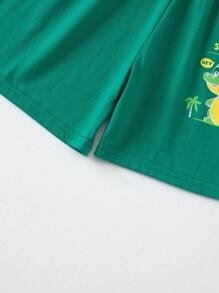 Set de 4 piezas de pantalón corto y manga corta para niño pequeño, pijama estampado con dinosaurios y autos de dibujos animados, ropa de dormir de algodón ligero para verano