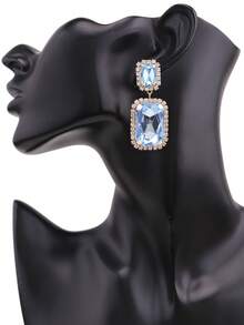 ACEHLN Copper Alloy Claw Shape Welded, Rhinestone Rectangle Pendant Earrings