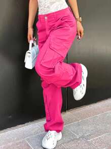 Women's Casual Versatile Solid Color Cargo Jeans