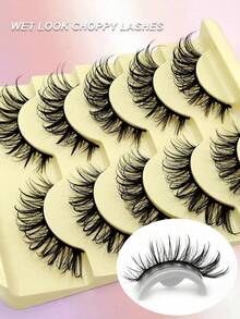 Asiteo 5 Pairs Manga Style False Eyelashes Cat Eye Eyelashes Look Moist Eye End Elongated Spiky Manga Fake Lashes Faux Mink Lashes Natural Look Eyelashes Extension Makeup - 尖尾漫畫款 - 查看 3