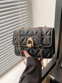 High Quality 2025 Rhombus Lock Mini Square Bag, Genuine Leather Feel - Black - View 4