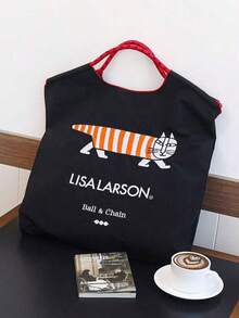 Embroidered Pattern Shopping Bag, Large Capacity Travel Tote Bag, Nylon Pull Handle Handbag - Multicolor - View 1