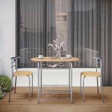 3 Piece Compact Dining Room Set, Dining Table & Chairs Set For 2, Breakfast Bar Table Set With Metal Legs And Built-In Wine Rack For Small Space/Apartments/Kitchen, Natural, 80x53x75.5cm - Natural - View 4