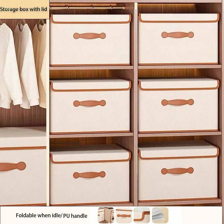 Foldable PU Cover Dustproof Storage Box, Wardrobe Organizer Box For Clothes, Pants, High Capacity Home Storage Basket - Multicolor - View 1