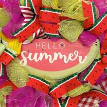 24 Inch Watermelon Summer Wreath For Front Door - Farmhouse Deco Mesh With Faux Fruit Slices - UV-Resistant Design, Red - Green Rustic Welcome Decor For Porch, Mother'S Day, And Independence Day
