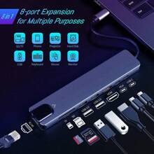 USB C HUB, 8 In 1 USB C Adapter With 4K HD, 100W PD, USB C Port, USB 3.0, RJ45 Ethernet, SD/TF Card Reader, Docking Station Compatible With Book Pro/Air USB C Laptops And Other Type C Devices