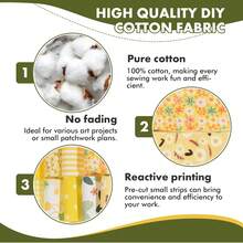 40pcs Yellow Floral Cotton Fabric Patchwork Roll 2.5x19.69 Inch Quilting Strips For DIY Crafts - Yellow - View 9