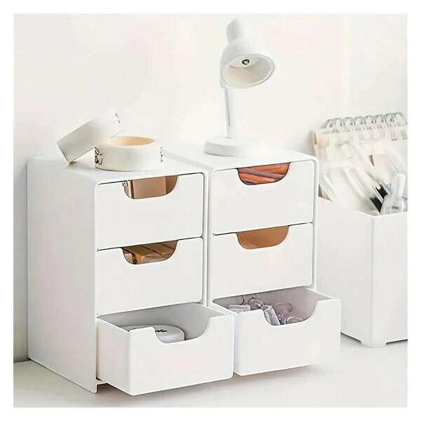 Caixa de armazenamento de plástico empilhável de 3 camadas com alças - organizador leve e independente para joias, cosméticos, escritório e banheiro - organizador de gaveta de plástico durável e elegante para itens pequenos, organizador de joias