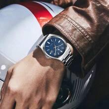 RUIG Relógio de Quartzo de Luxo Masculino da RUIGE, Pulseira de Aço Inoxidável, Calendário, Mostrador Azul, Relógio de Pulso Casual de Negócios, Presente para Homens