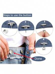 2 pièces/4 pièces/6 pièces Boutons de rechange pour jeans, boutons de taille sans clou, boutons de taille avec lettres argentées multifonctionnels amovibles. Kit de remplacement de boutons détachables pour jeans et jupes sans couture