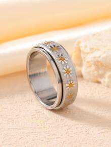 1 Piece Of Fashionable And Cute Stainless Steel Daisy Ring For Women, Rotatable To Relieve Anxiety, Suitable For Daily Matching, Holiday Date Gift Accessories - Multicolor - View 1