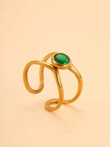 1 pieza Anillo de acero inoxidable con flor dorada y forma de corazón con gema falsa, apto para uso diario para mujeres